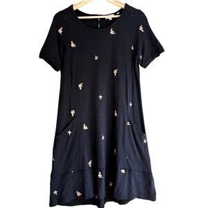 FATFACE Black Floral Embroidered Jersey T-shirt Dress Dark Fairy Boho Size 6